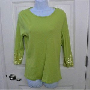 NWOT Coldwater Creek Chartreuse Top 3/4 sleeve L
